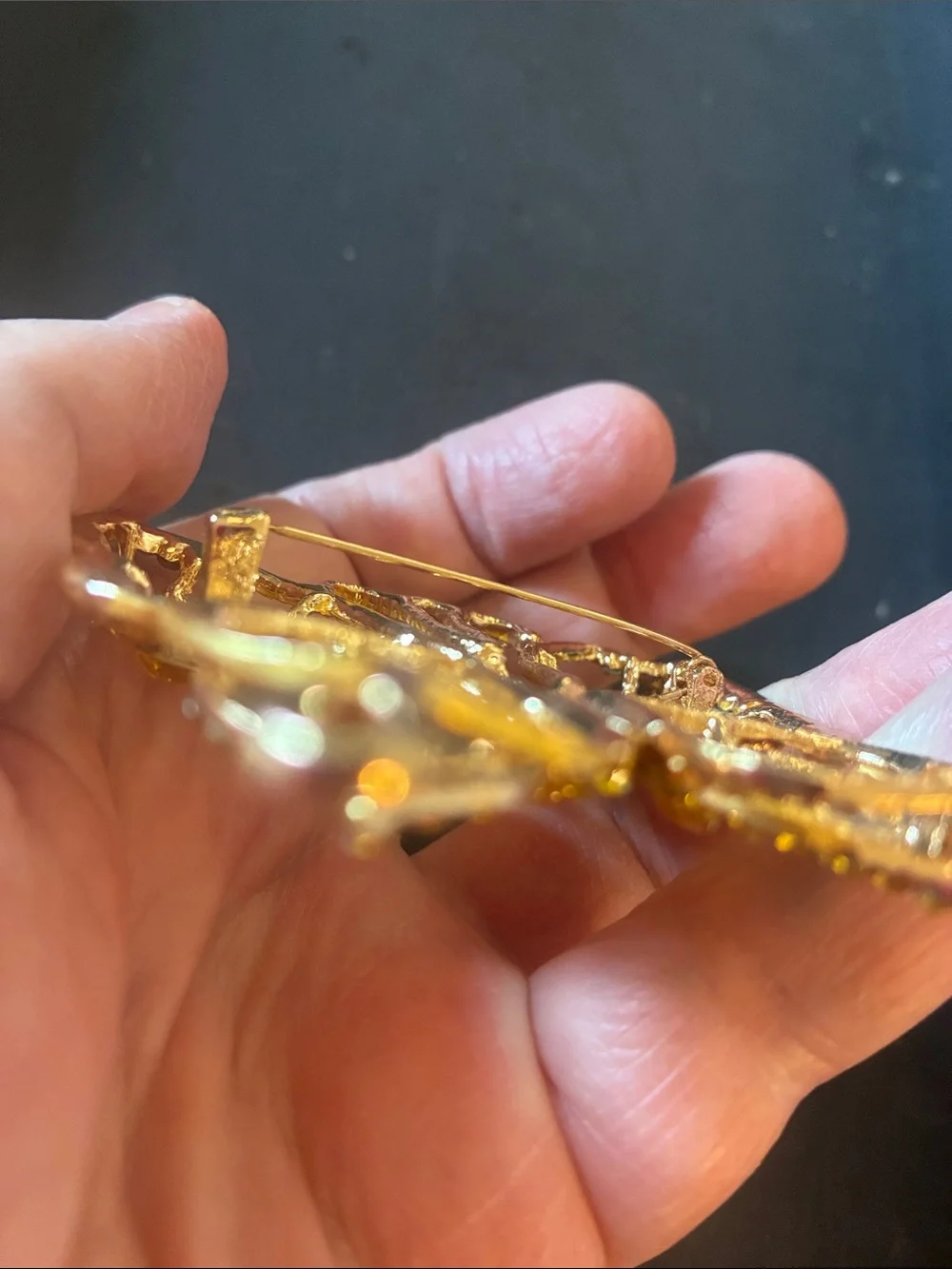 Gold Crystal Butterfly Brooch - Sparkling Yellow Gem Accents